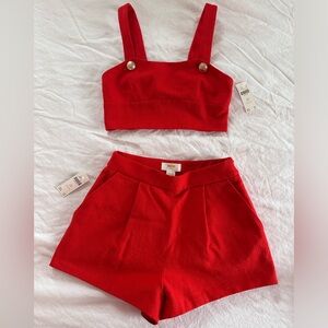 NWT MAEVE Anthropologie Red Crop Top/Shorts Matching Set - Size 0P
